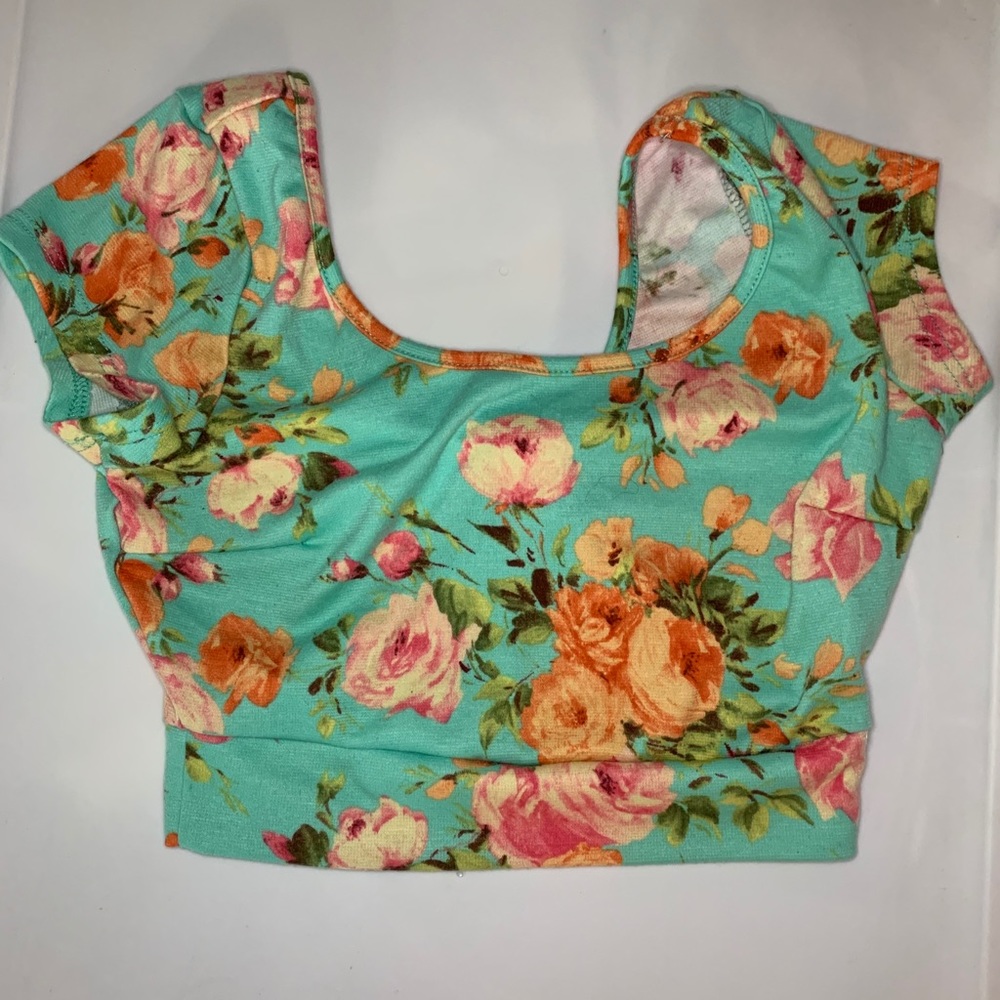 Teal floral crop top